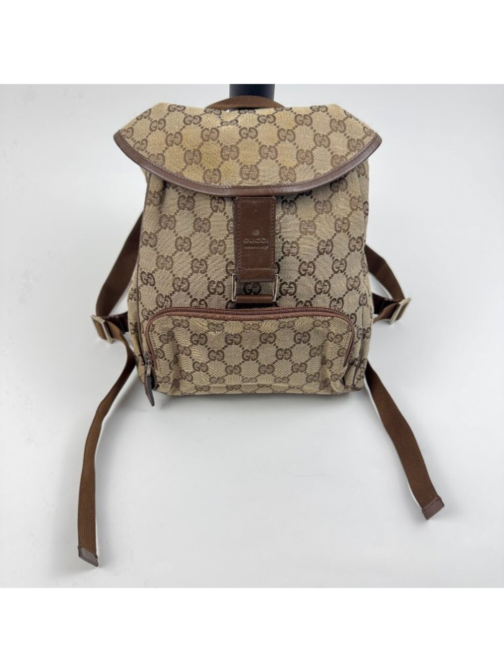 Gucci Monogram Canvas Backpack GG Pattern Leather Bag Italy 28×19×7.5cm